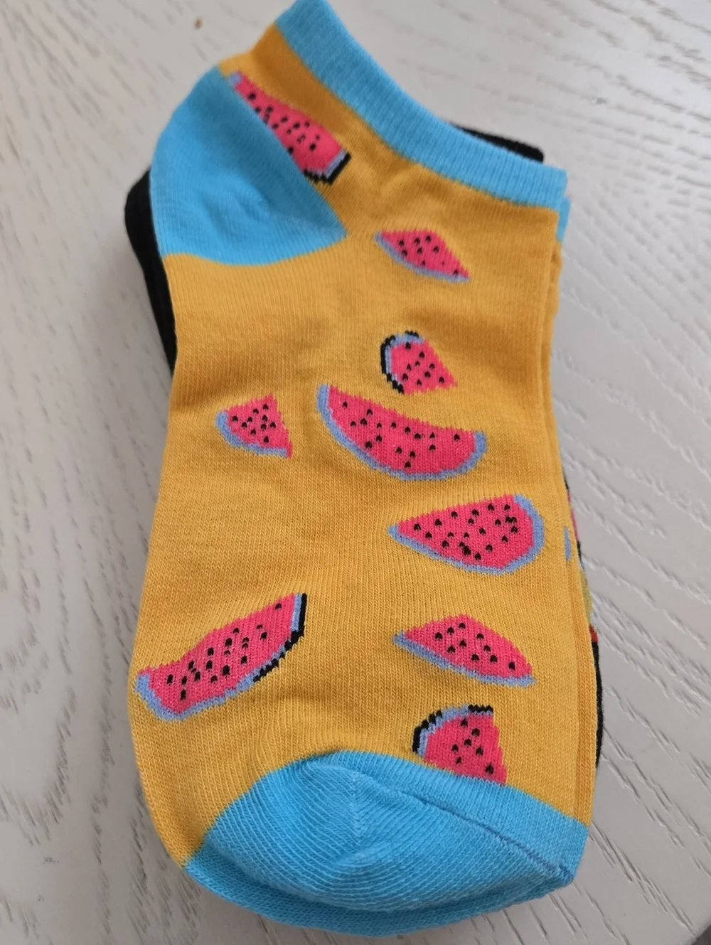 Ladies/Girls Fun Fruit Ankle Socks - Black, Yellow & Blue (3-Pack) Holiday